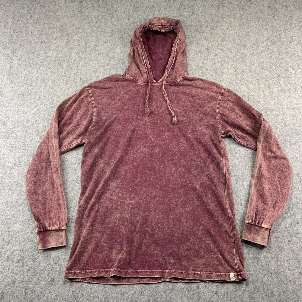 Vineyard Crew Hoodie Women Size Medium Acid Wash Burgundy Drawstring Long Sleeve